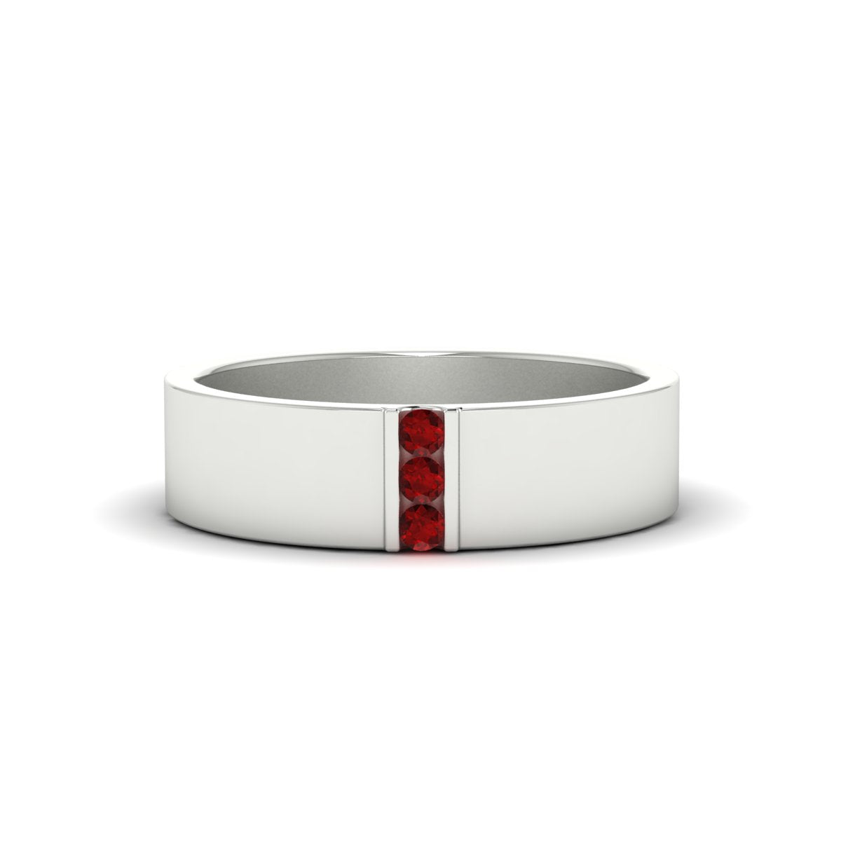 3 Stone Mens Flat Gemstone Band