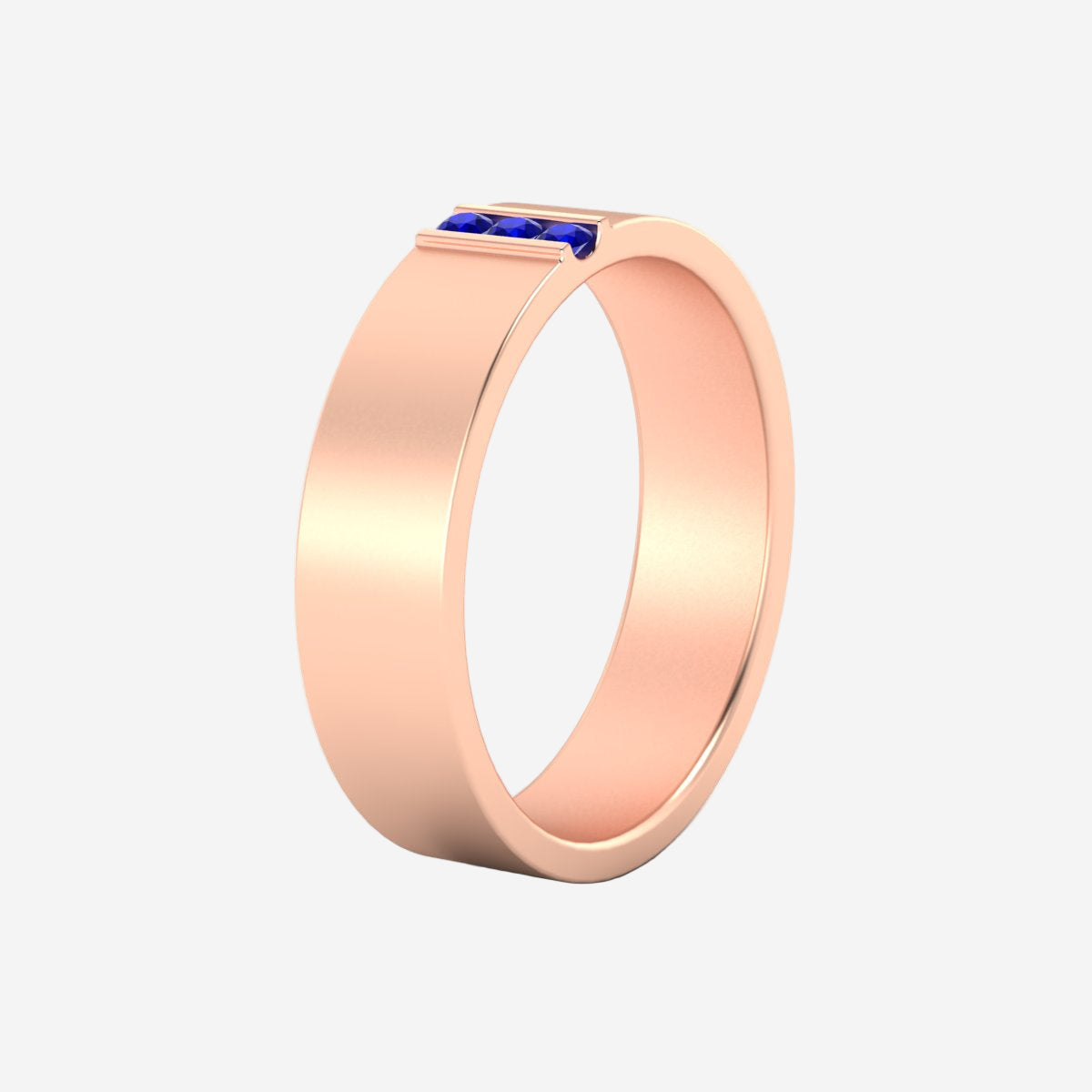 3 Stone Mens Flat Gemstone Band