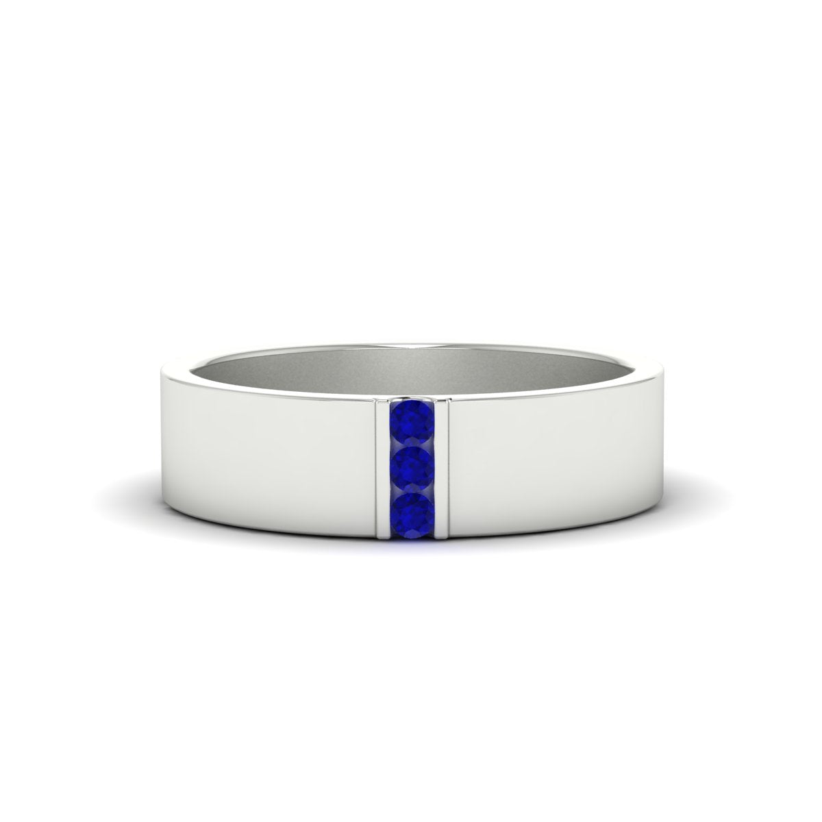 3 Stone Mens Flat Gemstone Band