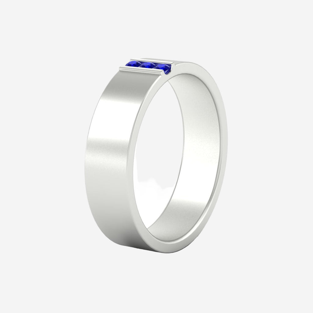 3 Stone Mens Flat Gemstone Band