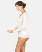 EGI Exclusive Merino Wool Blend Top V-Neck Lace Trim Long Sleeves | 303