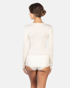 EGI Exclusive Merino Wool Blend Top V-Neck Lace Trim Long Sleeves | 303