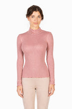 EGI Exclusive Collections Merino Wool Blend Top Mock Neck Lace Trim Long Sleeves