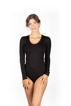 EGI Exclusive Collections Women's Merino Wool Blend Lace-Trimmed Long Sleeves T-Shirt