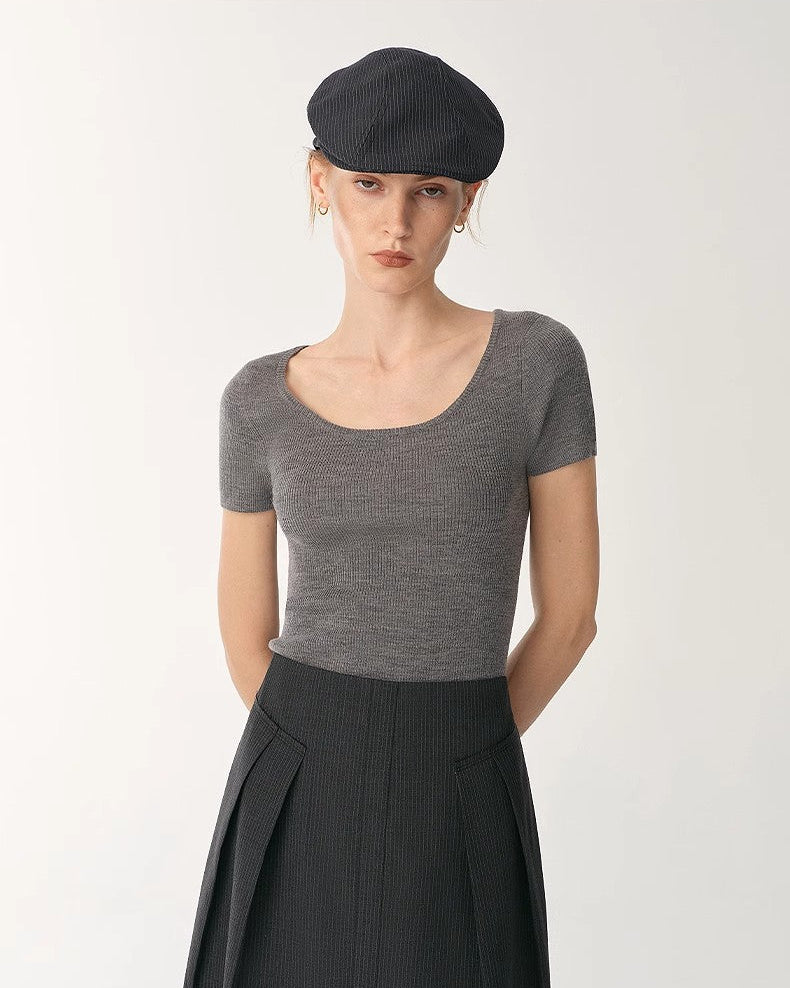 German Yangtze Wool Round Neck Short Sleeve Top