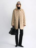 Diamond Texture Splicing Lapel 90 White Goose Down Barn Jacket