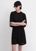 Customized Acetate Cotton Geometric Lines Knitted Suit | Black