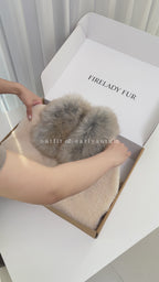 Firelady Fur Women's Merino Shearling Coat | Layered Patch-Dyed Raccoon Fur Collar “Hokkaido Melody”