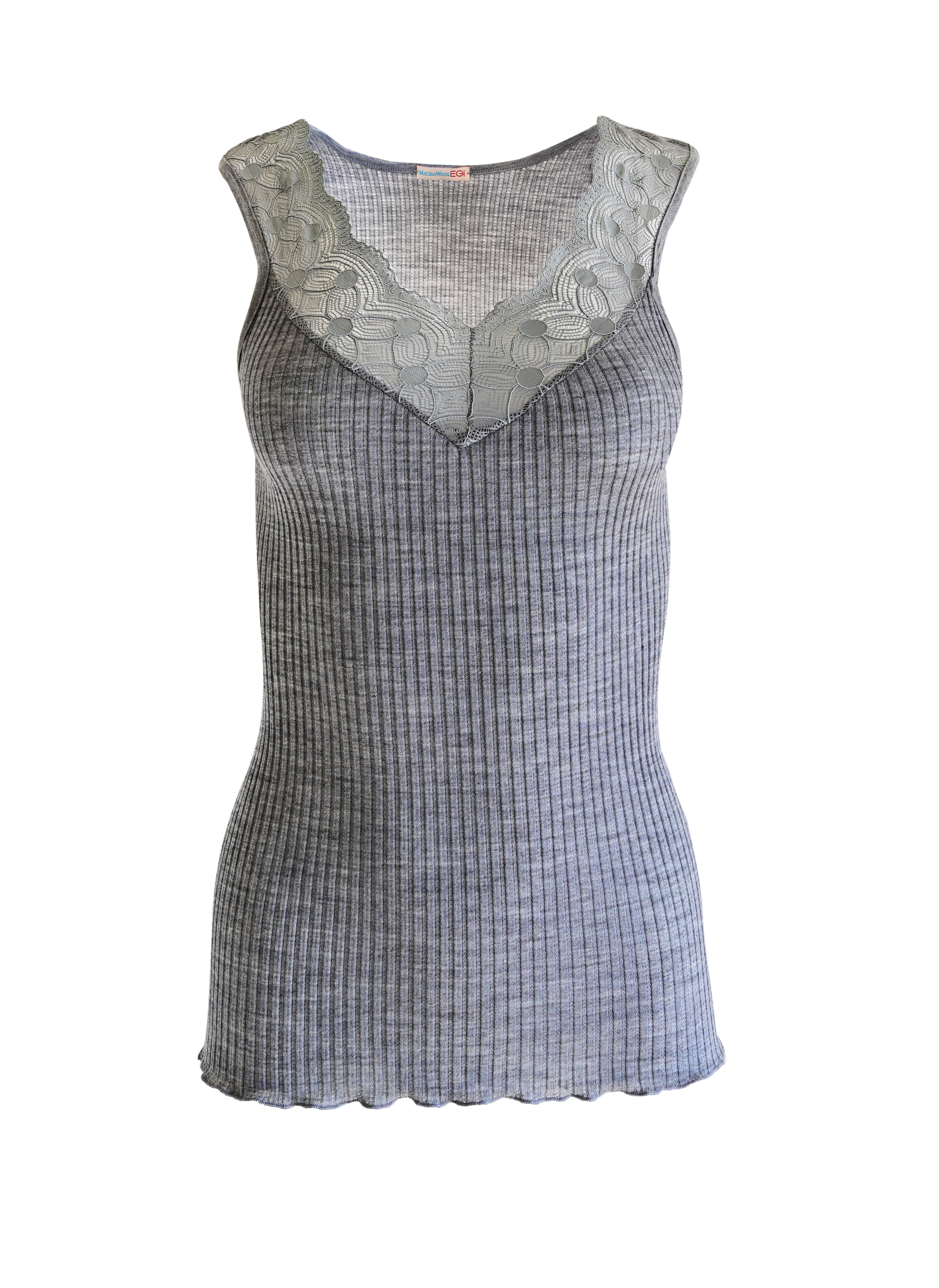 EGI Exclusive Collections Women's Merino Wool Blend Lace-Trimmed Tank Top