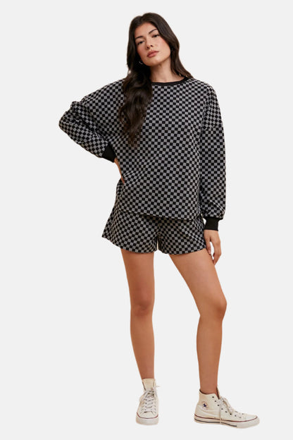 Black Checkered Top and Shorts Set