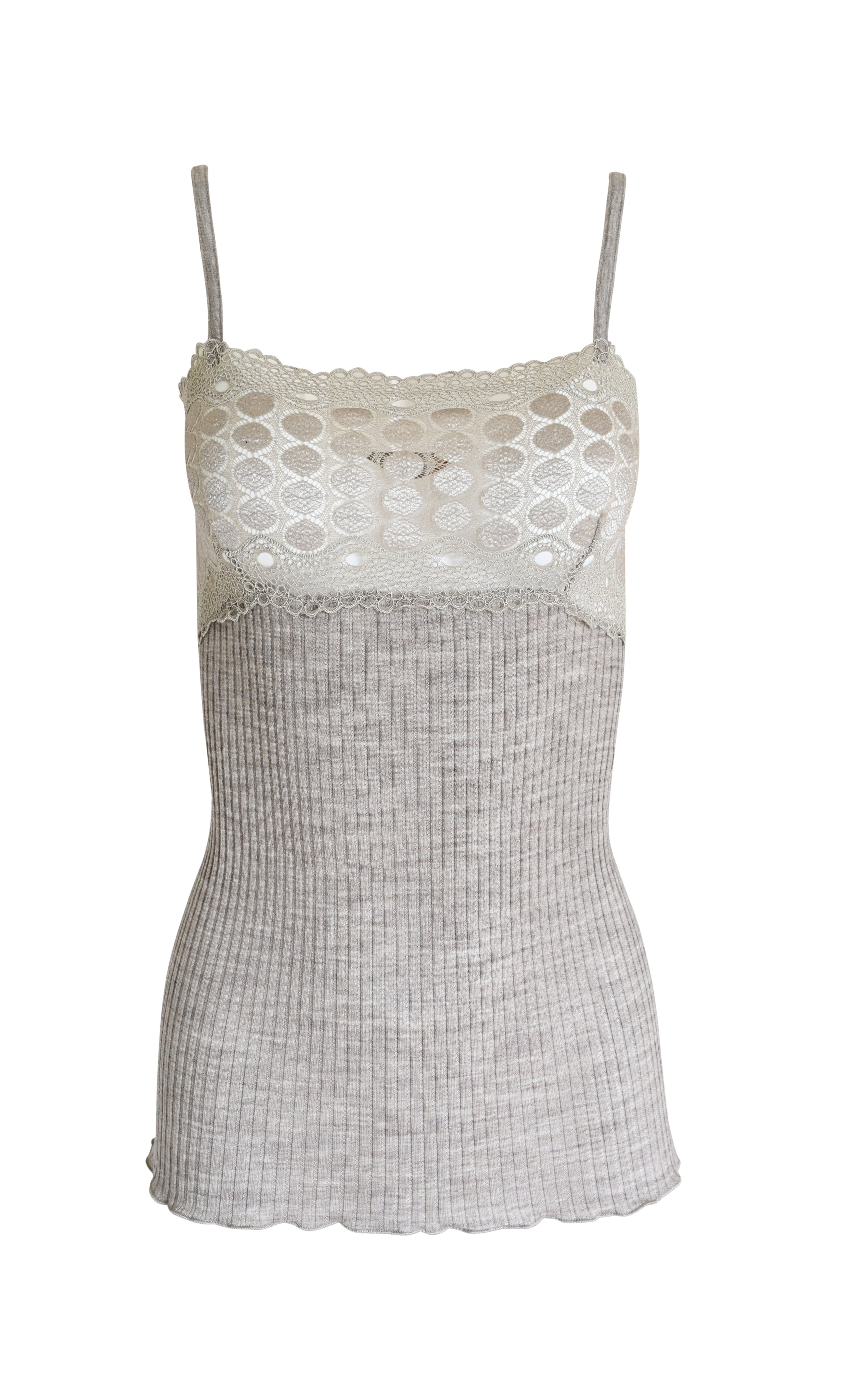 EGI Exclusive Merino Wool Blend Spaghetti Straps Lace-Trimmed Camisole