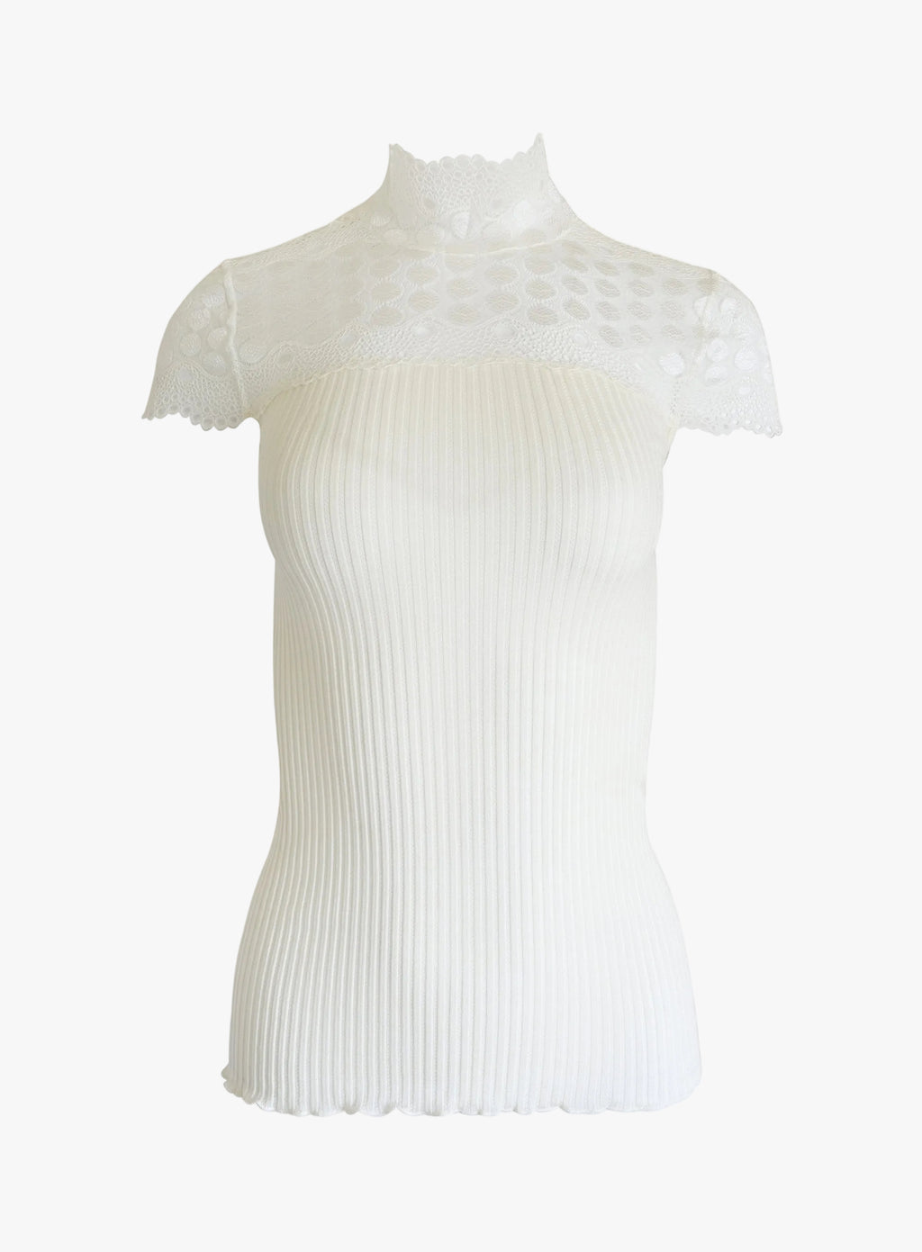 EGI Exclusive Merino Wool Blend Mock Neck Lace Trim Sweater | White