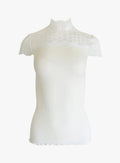 EGI Exclusive Merino Wool Blend Mock Neck Lace Trim Sweater | White
