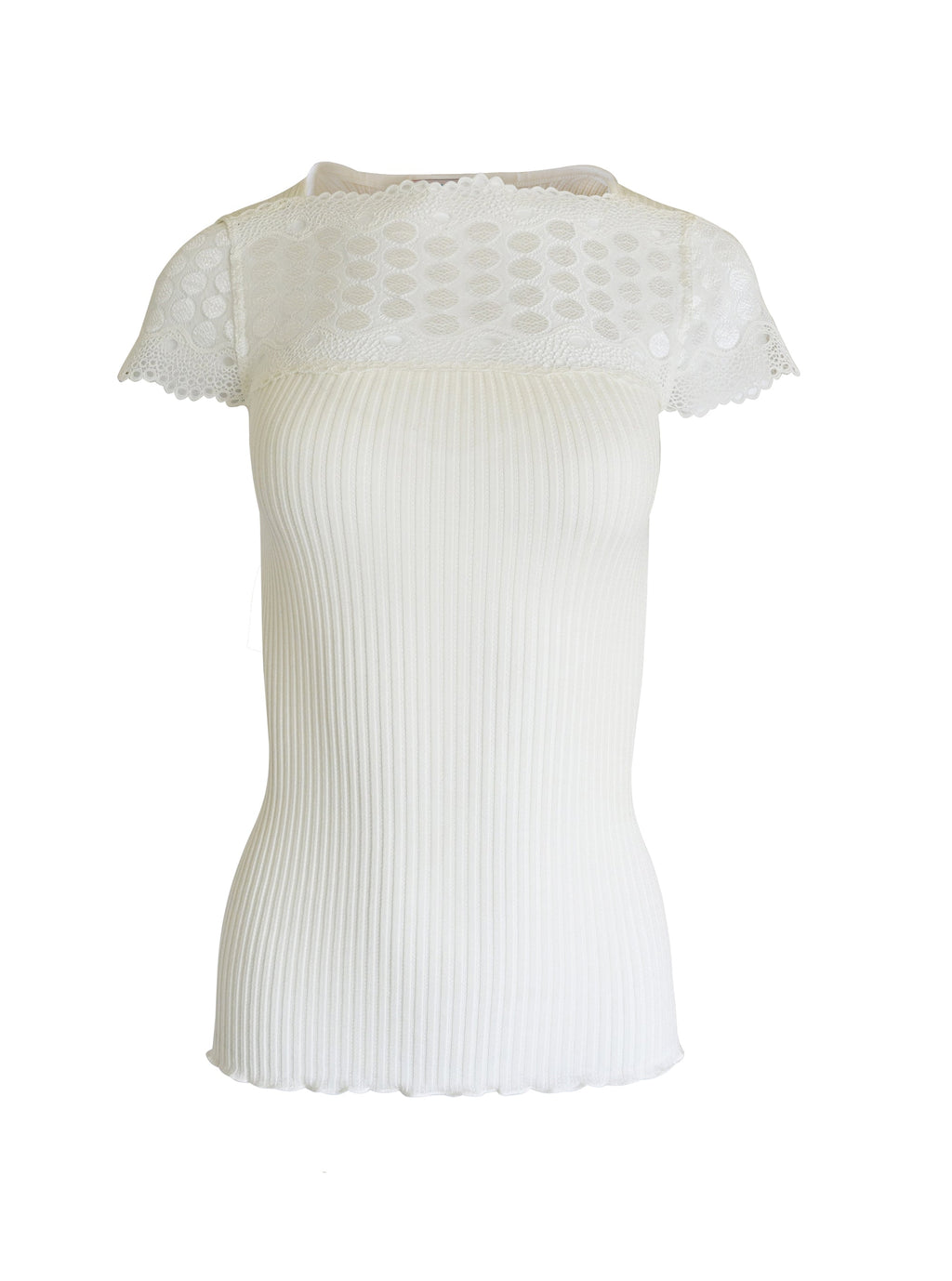 EGI Exclusive Merino Wool Blend Top Lace Trim Short Sleeves