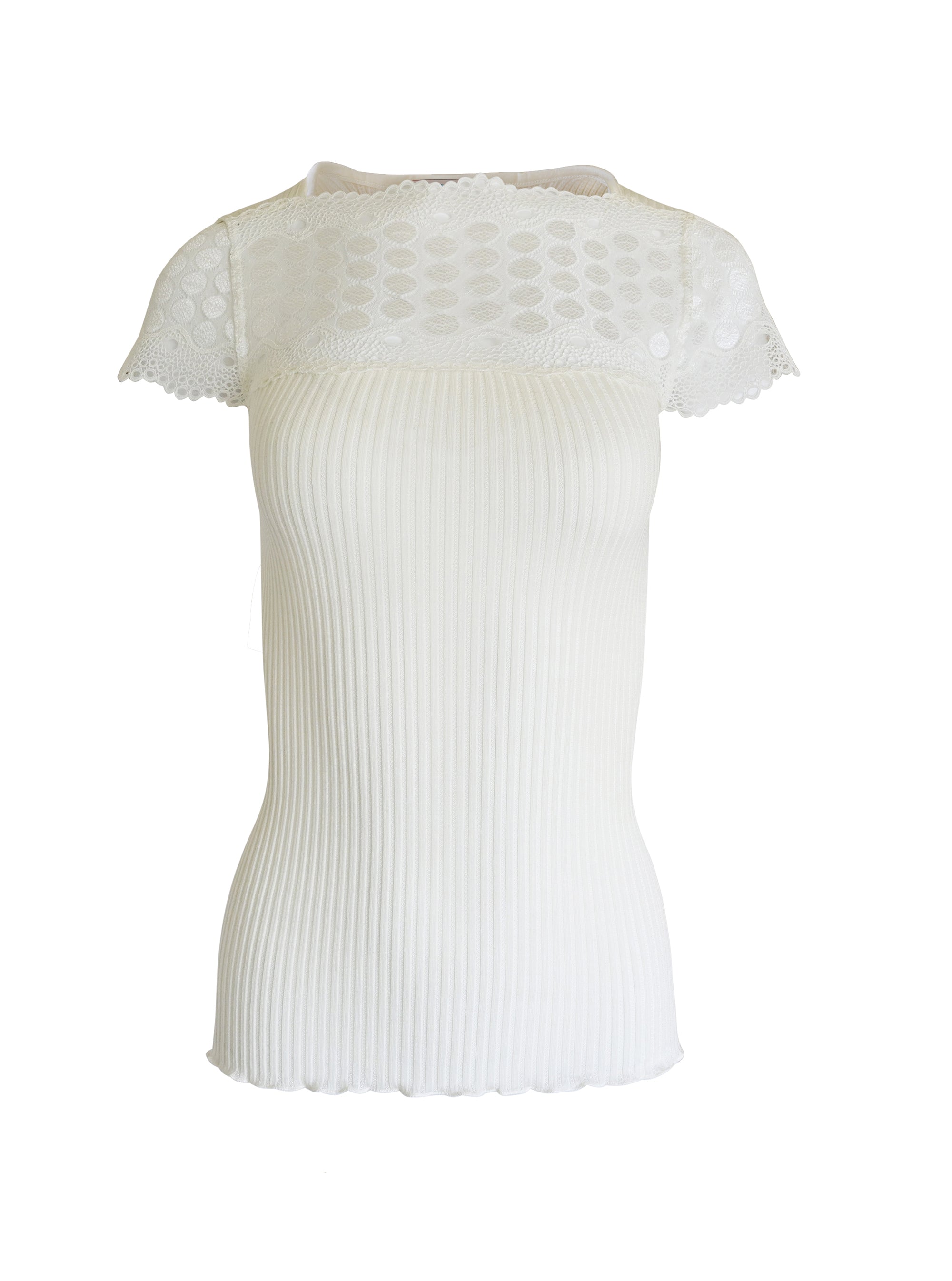 EGI Exclusive Merino Wool Blend Top Lace Trim Short Sleeves