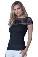 EGI Exclusive Merino Wool Blend Top Lace Trim Short Sleeves