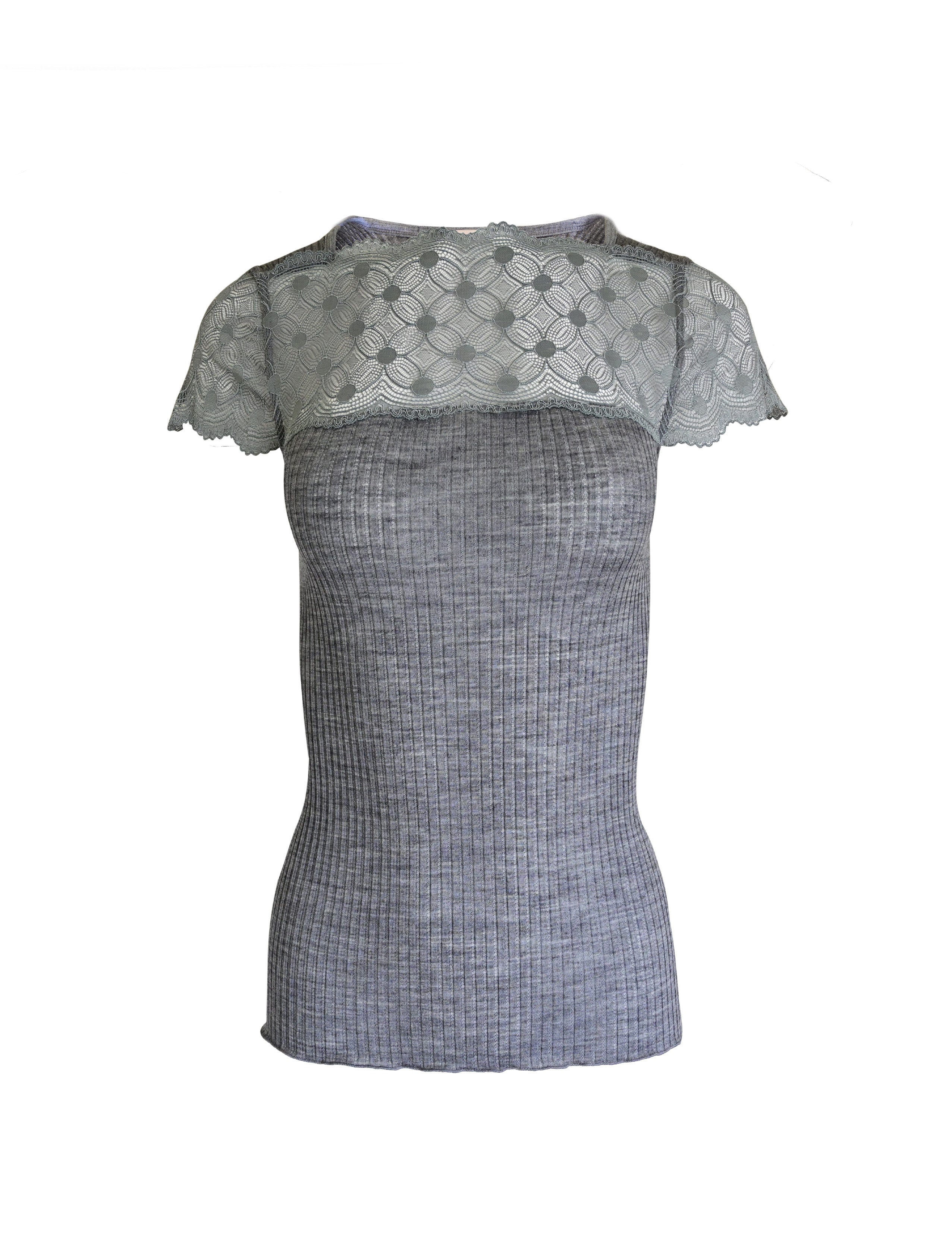 EGI Exclusive Merino Wool Blend Top Lace Trim Short Sleeves