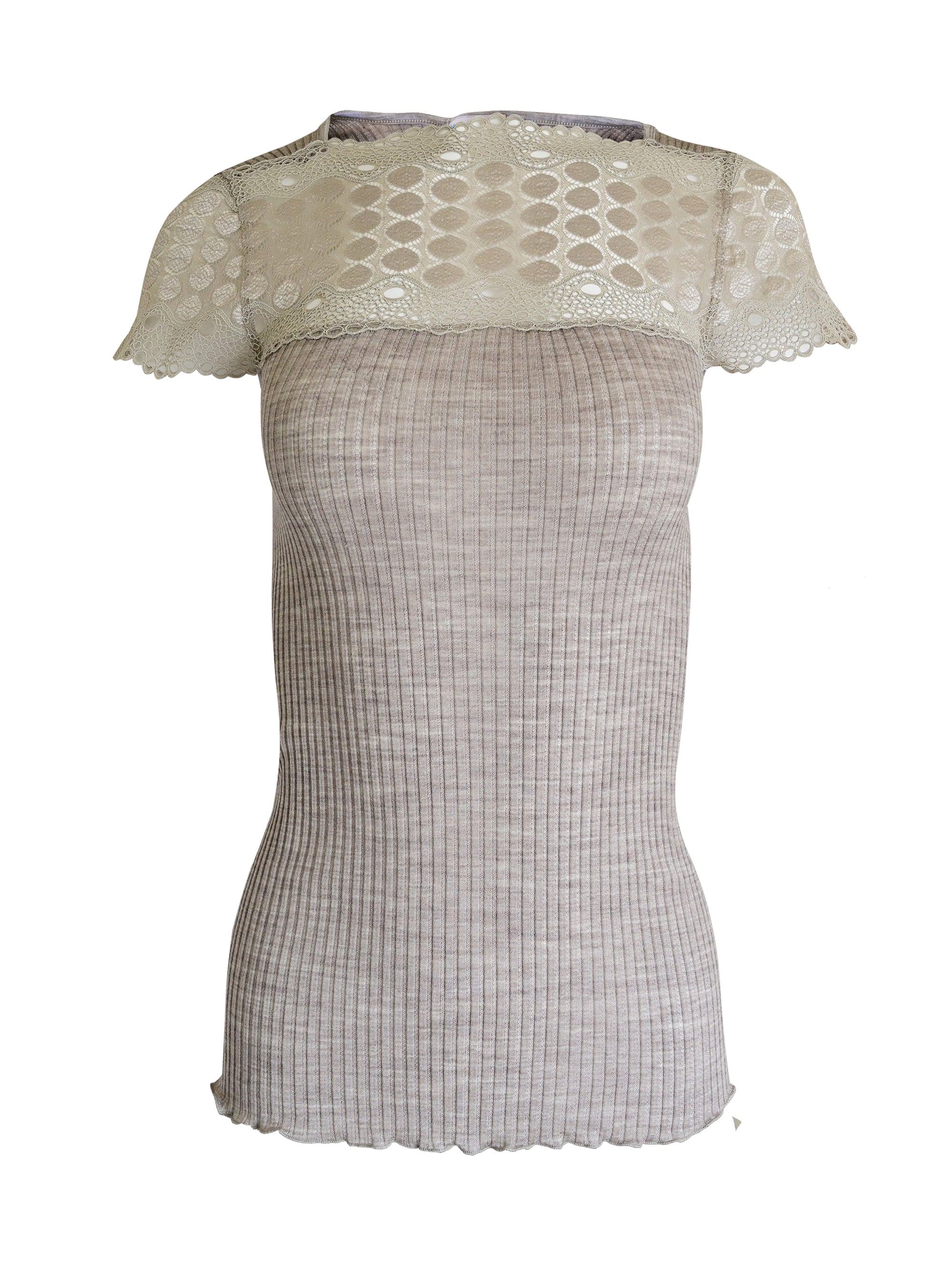 EGI Exclusive Merino Wool Blend Top Lace Trim Short Sleeves