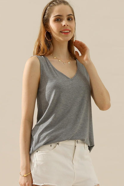 Curved Hem V-Neck Tank