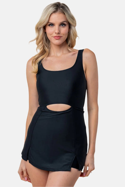 Tie Back Performance Knit Swim Dress Black