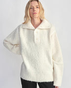 Alpaca Wool Blend Bouclé Yarn Spliced Polo Sweater Shirt