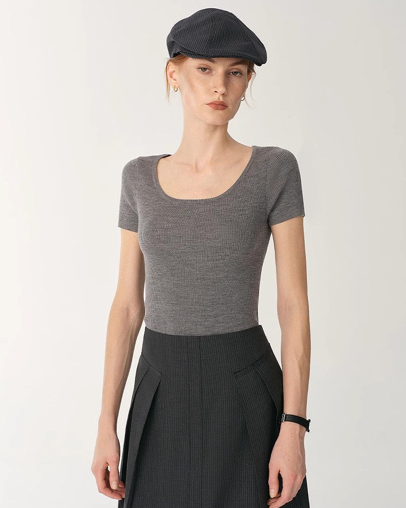 German Yangtze Wool Round Neck Short Sleeve Top