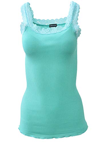 BASIC COTTON Free Spirit Premium Cotton Women's Lace Trim Tank Top