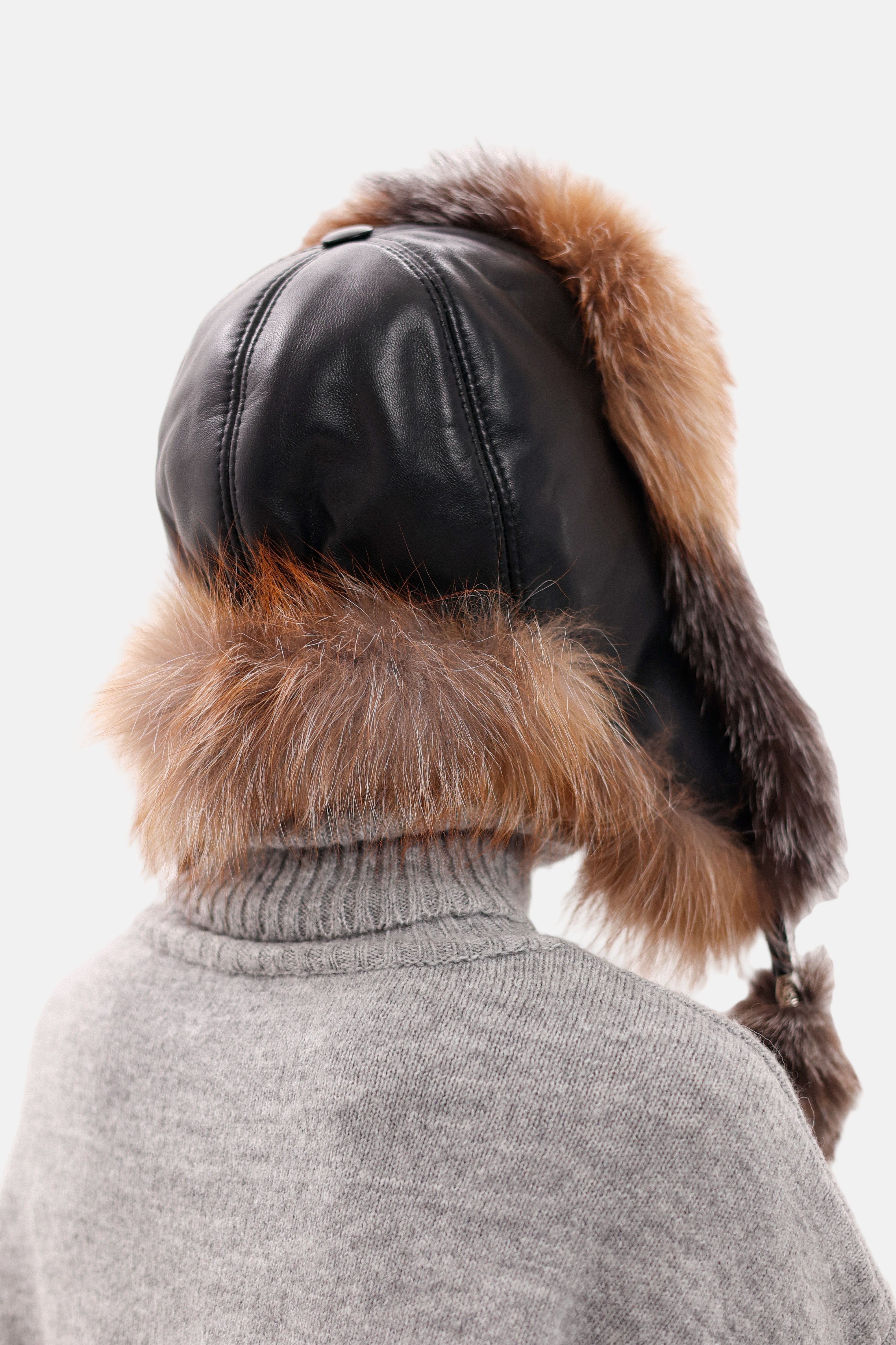 Genuine Silver Fox Fur Leather Hat