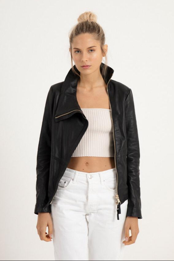 Basic High Neck Biker Jacket