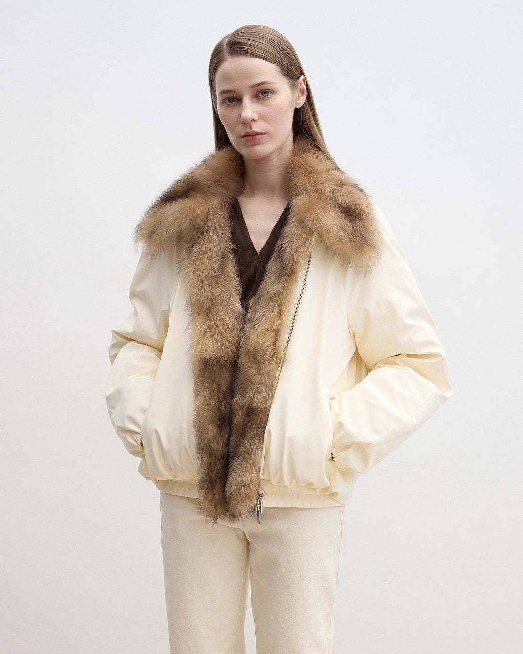Fireladyfur Contrasting Fox Fur Collar Down Jacket 'Day and Night Rider'