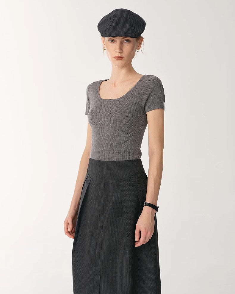 German Yangtze Wool Round Neck Short Sleeve Top