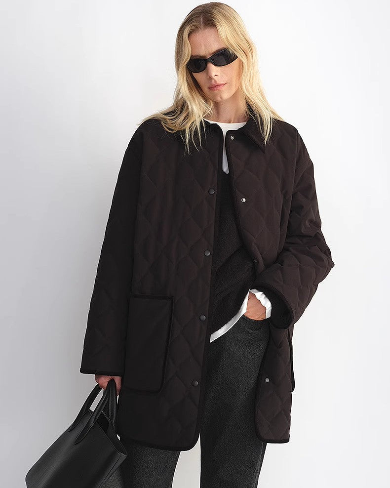 Diamond Texture Splicing Lapel 90 White Goose Down Barn Jacket