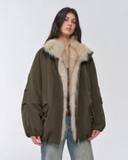 Fireladyfur Mid-Length Two-Tone Fox Fur Down Jacket 'Warm Dialogue'