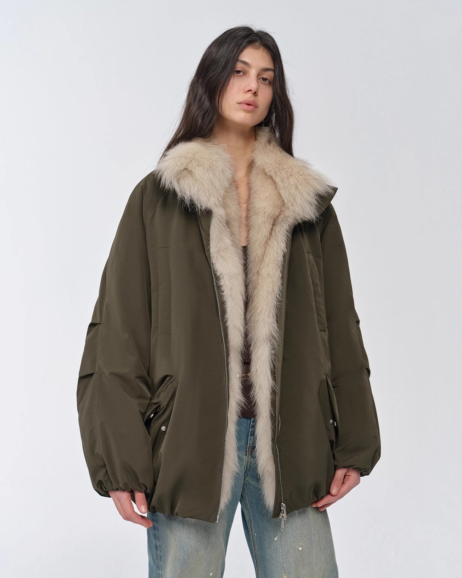 Fireladyfur Mid-Length Two-Tone Fox Fur Down Jacket 'Warm Dialogue'