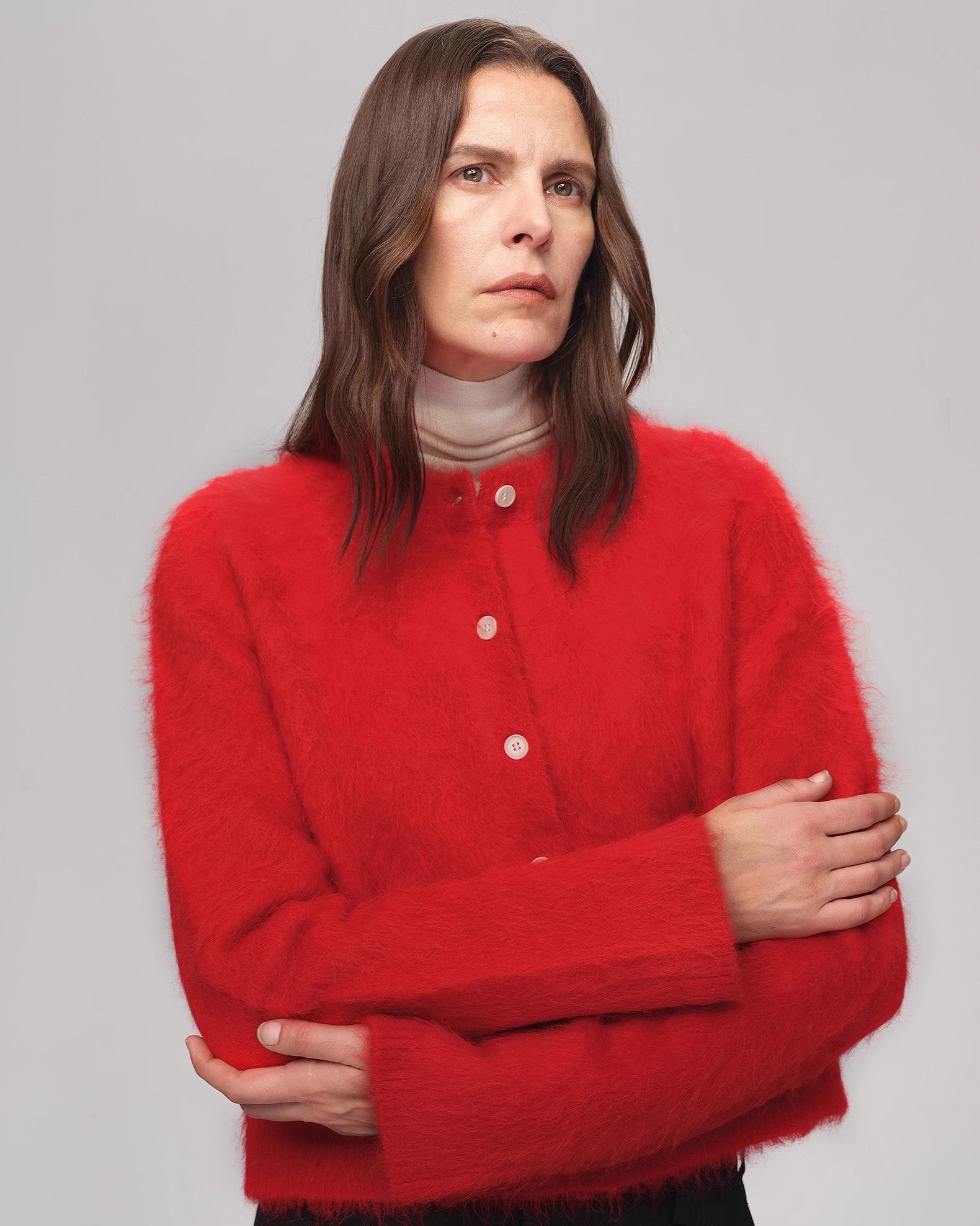 Albaca Alpaca Brushed Round Neck Straight Cardigan
