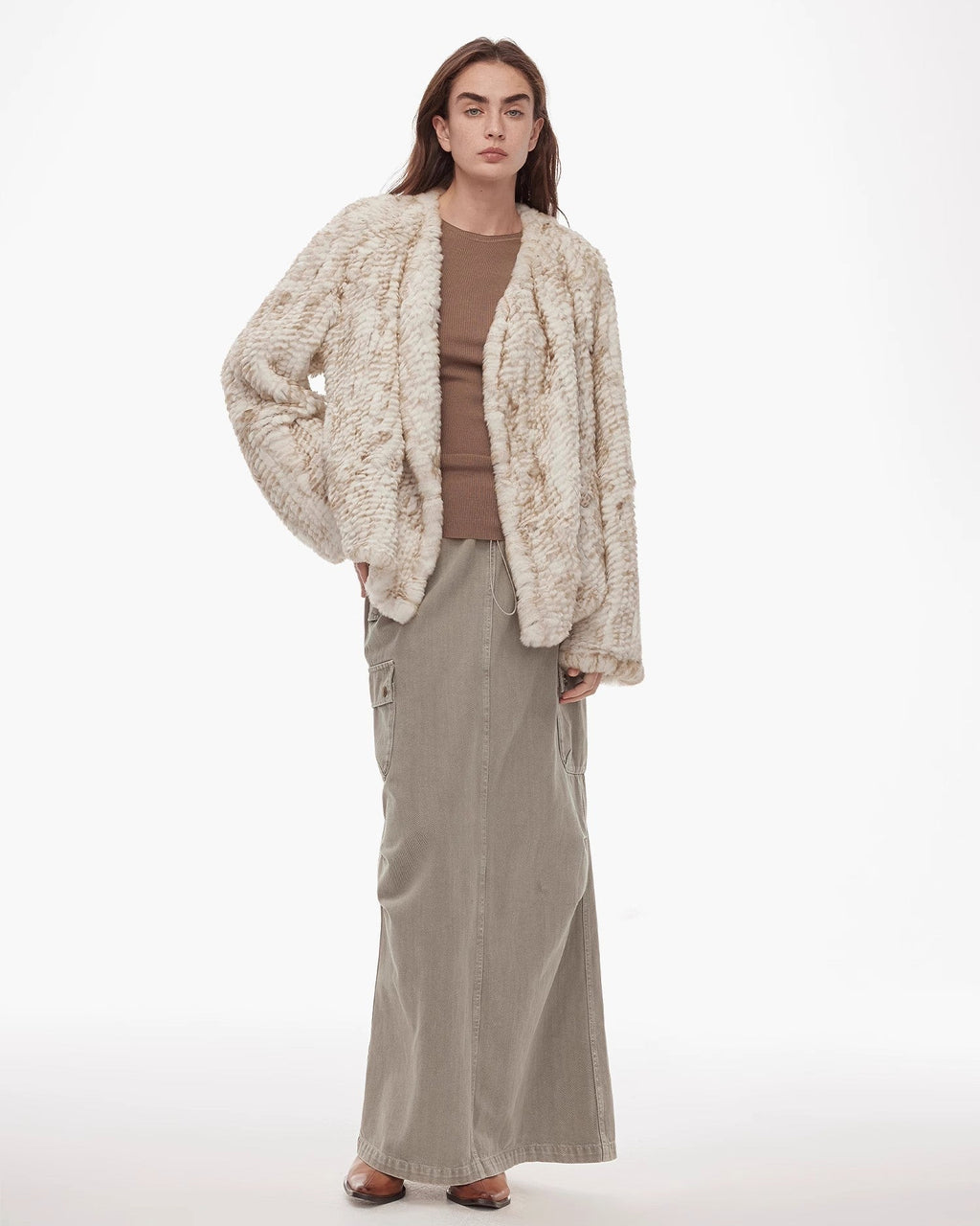 ‘Inspiration Glimpse’ Lapel Double-Breasted Loose Woven Rex Rabbit Fur Coat