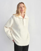 Alpaca Wool Blend Bouclé Yarn Spliced Polo Sweater Shirt