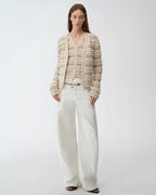 ‘Nice Weekend’ Striped Mixed Woven Knit Cardigan/Vest