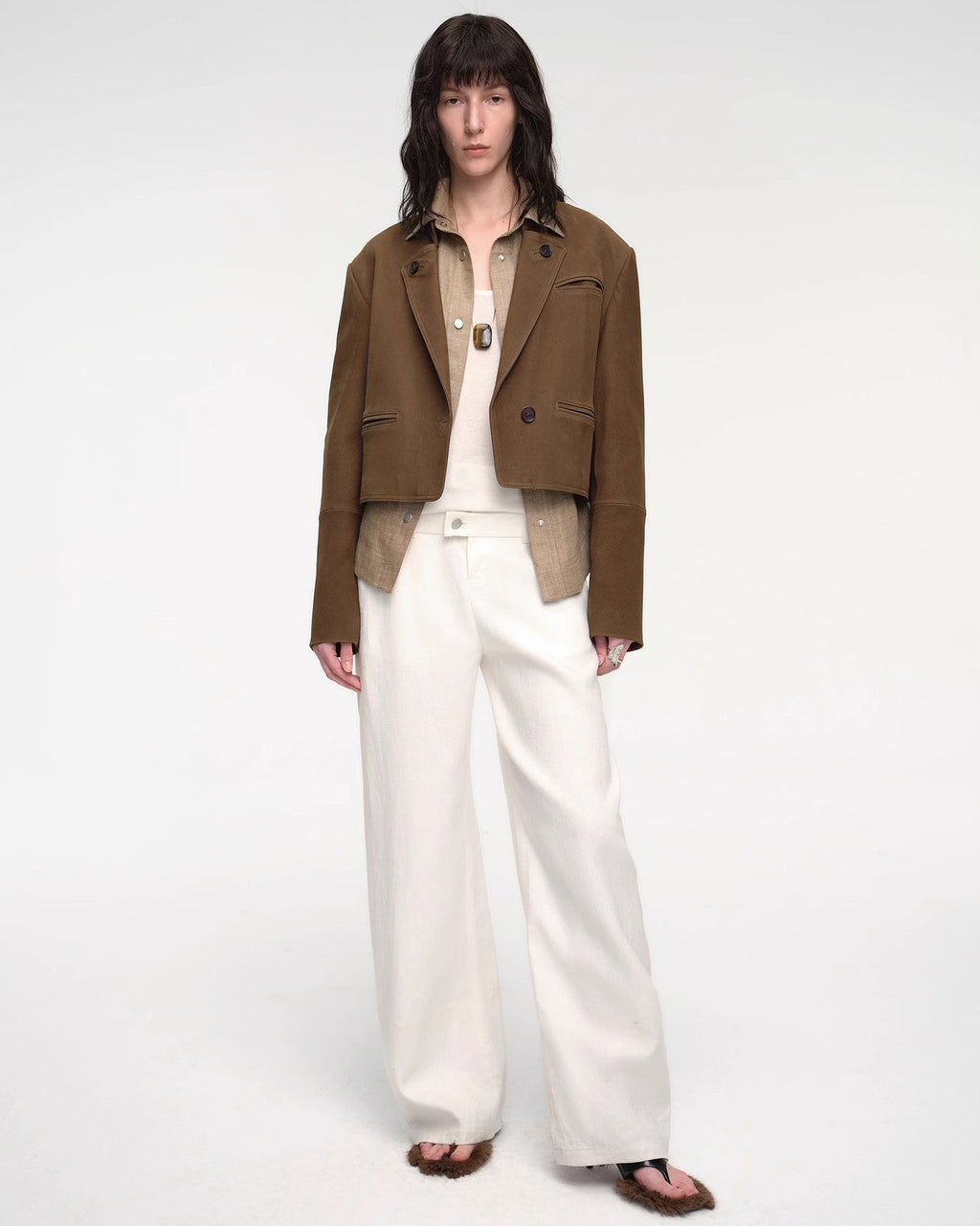 Stand Collar Short Jacket in Sheepskin Leather ‘Roman Story’