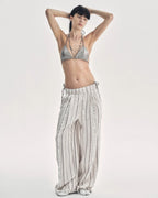 Linen Vertical Stripe Drape Wide Leg Casual Pants ‘Fashion Tension’