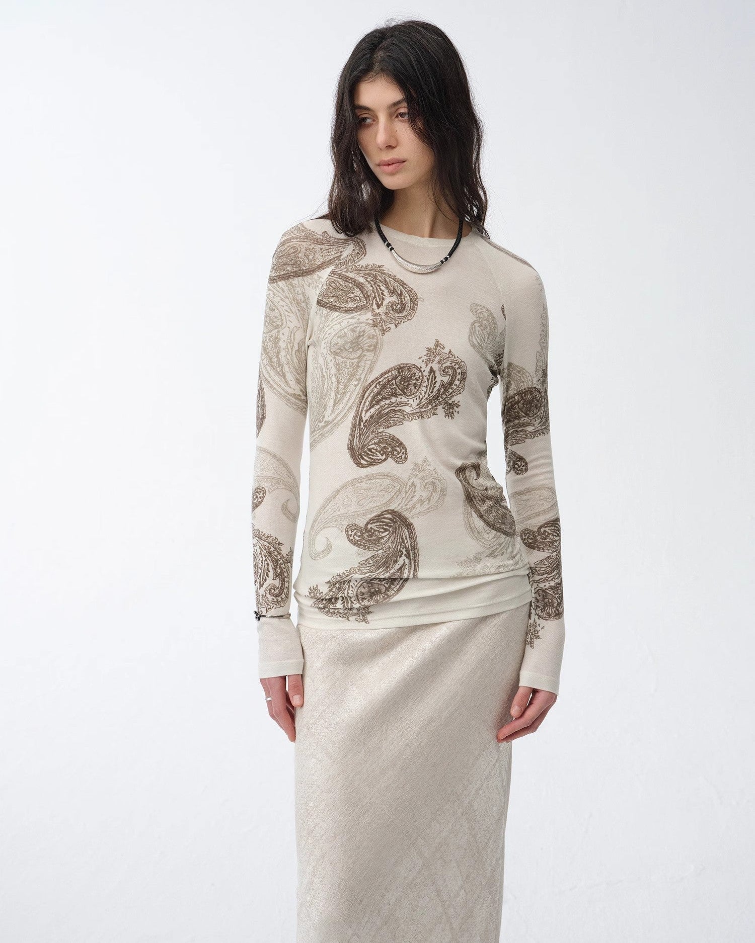 Tencel Wool Original Cashew Print Round Neck Long Sleeve Top and Skirt Set ‘Vintage Gene’