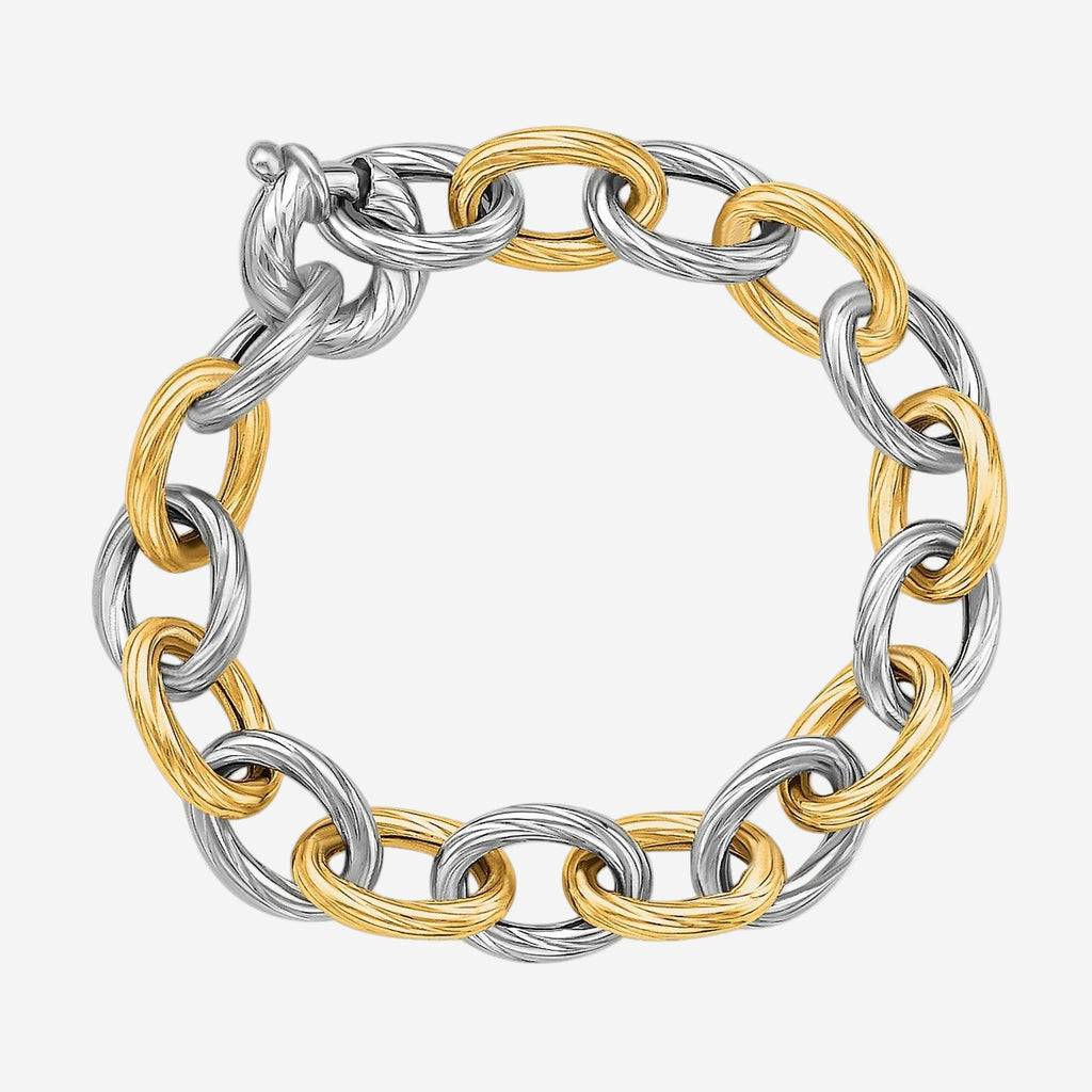 18K Yellow Gold and Sterling Silver Rhodium Plated Diamond Cut Chain Bracelet
