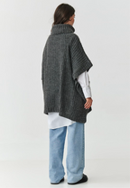 Oversized Wool Blend Turtleneck Poncho Sweater in Dark Grey