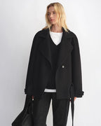 'Warm Cocoon' Italian Herringbone Wool Classic Lapel Short Coat