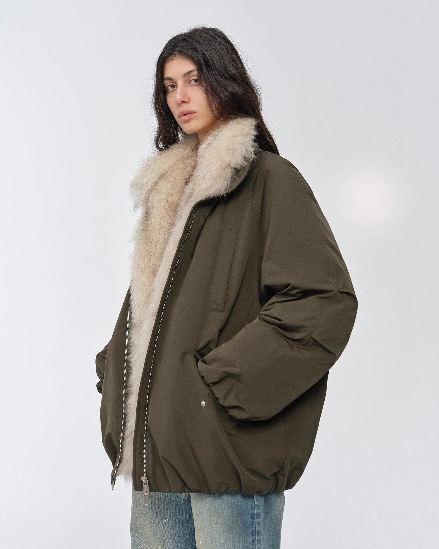 Fireladyfur Mid-Length Two-Tone Fox Fur Down Jacket 'Warm Dialogue'