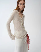 Cotton and Linen Beaded Yarn Waisted Bell Sleeve Cardigan ‘Perry Moonlight’
