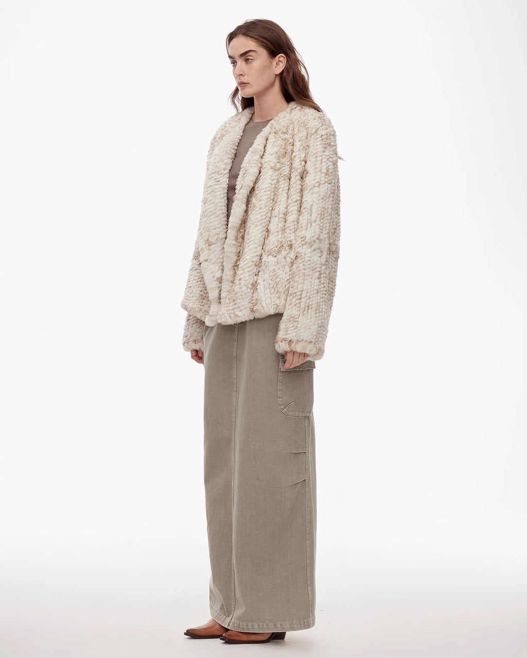 ‘Inspiration Glimpse’ Lapel Double-Breasted Loose Woven Rex Rabbit Fur Coat