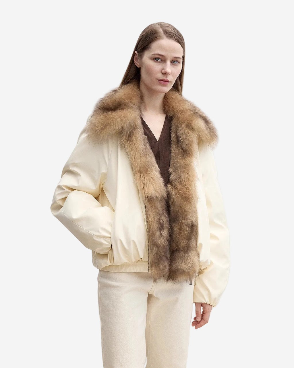 Fireladyfur Contrasting Fox Fur Collar Down Jacket 'Day and Night Rider'