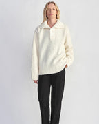 Alpaca Wool Blend Bouclé Yarn Spliced Polo Sweater Shirt