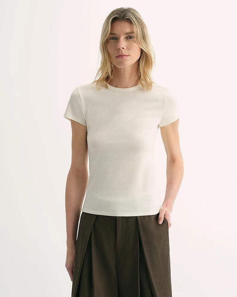 LINDIS Wool Mulberry Silk Classic Short Sleeve Round Neck T-Shirt